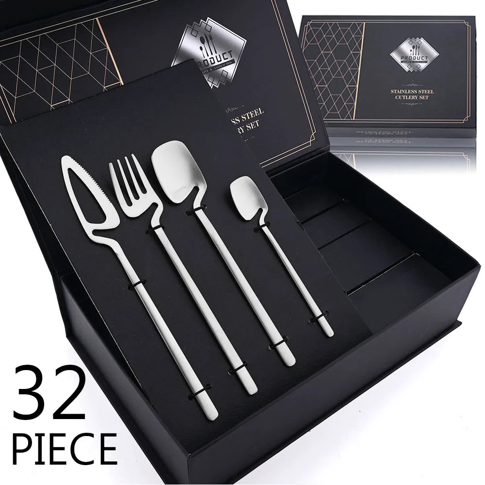 32pcs Black Matte Cutlery Set 304 Stainless Steel Dinnerware Set Knife Fork Spoon Dinner Set Bar Party Kitchen Tableware Gift